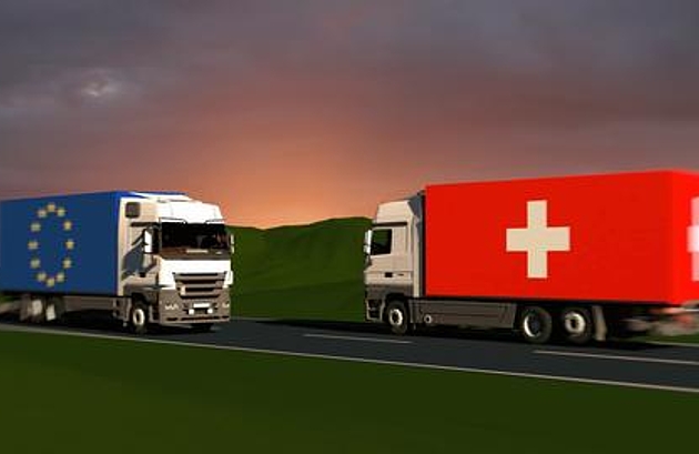 Illustration Schweiz Europa LKW gegensaetzliche Richtung
